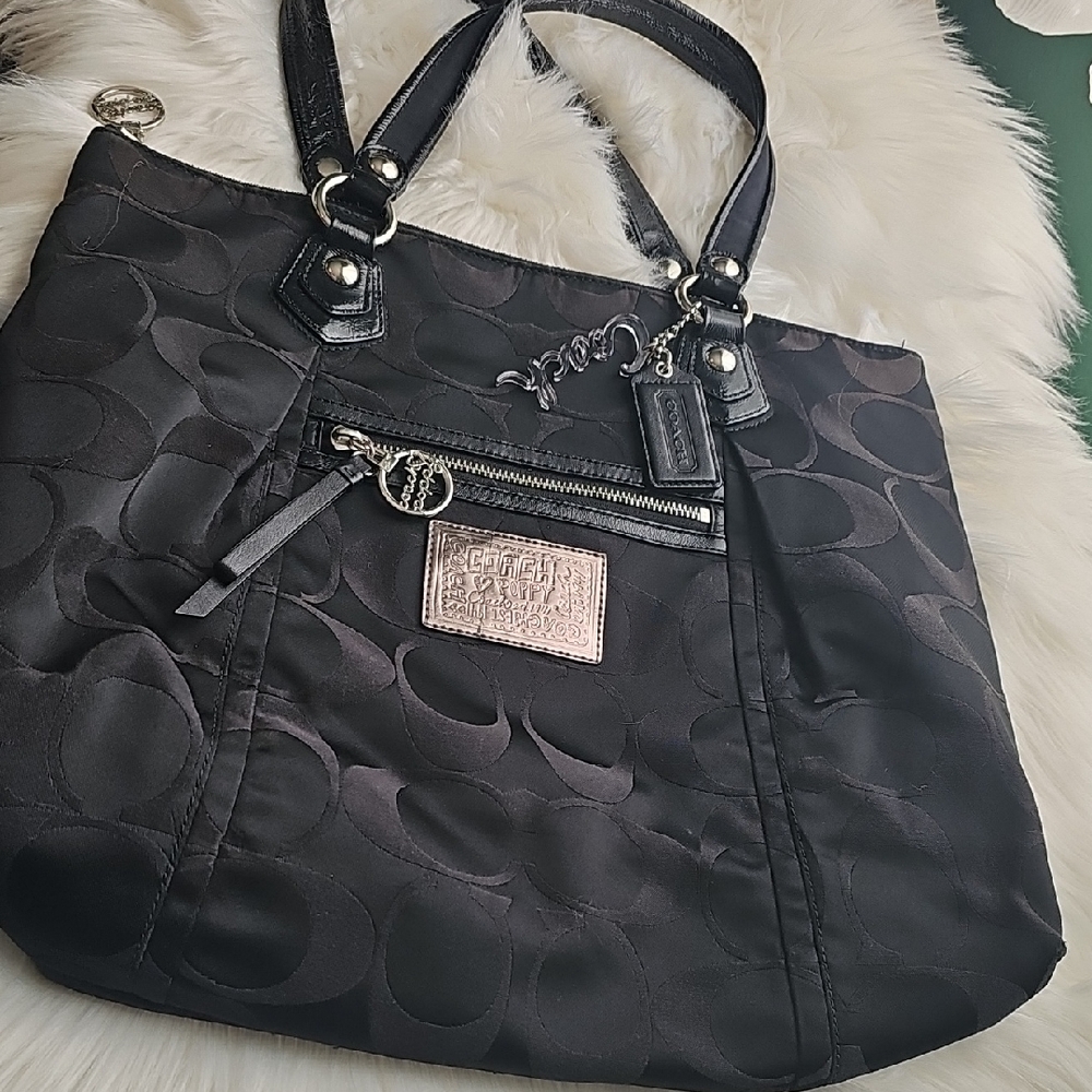 Coach Black and Silver Signature Tote